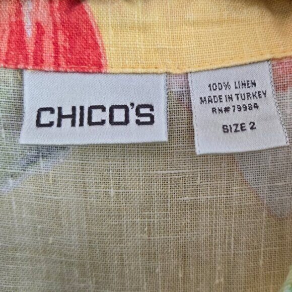 Chicos Medium/2 Women's Large Yellow Floral Print Linen Button-Up Blouse - Picture 6 of 7